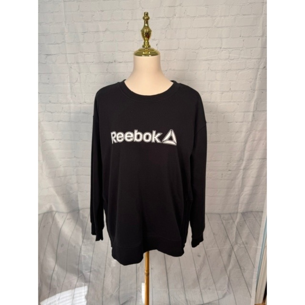 NWOT Reebok Black Logo Crewneck Sweatshirt Side Zips Women's Large‎